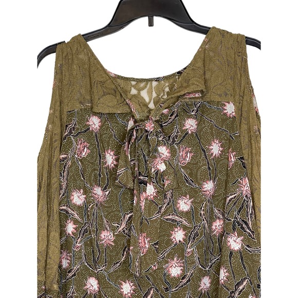 Entro Women's Top Floral Sheer Lace Cold Shoulder Flare Sleeves Green/Pink Small - Picture 9 of 12